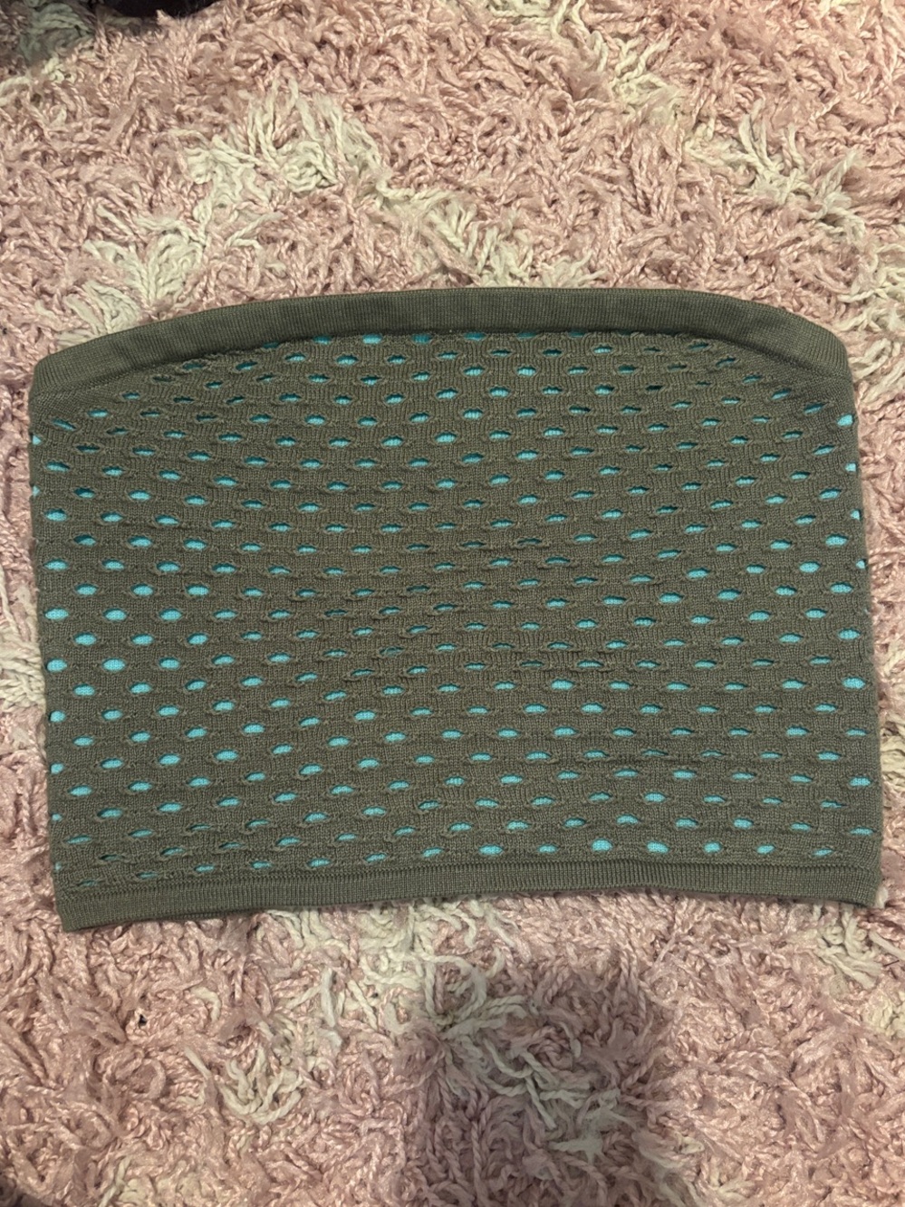 Women's Olive Green Eyelet Tube Top with Teal Underlay